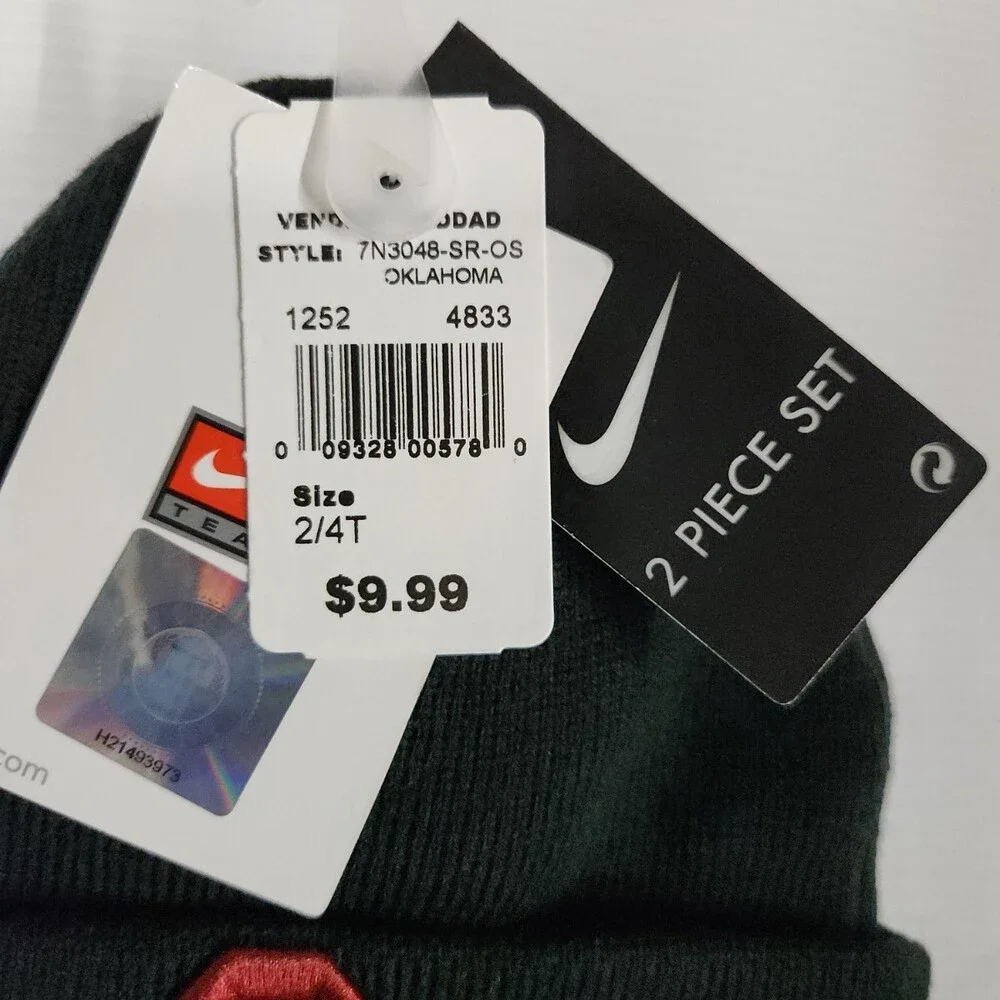 Nike Oklahoma Sooners Toddler Beanie Hat With Mittens 2/4T Black Red Acrylic 169